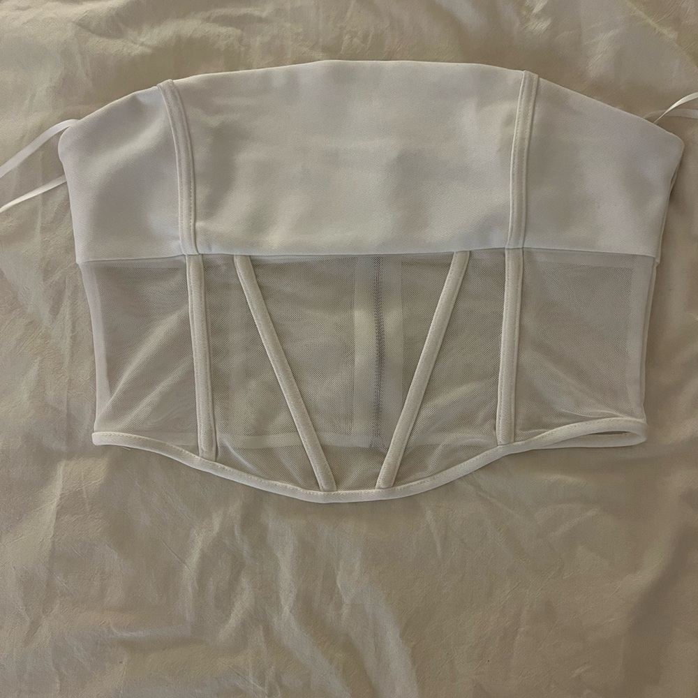 Princess Polly Cream Mesh Top